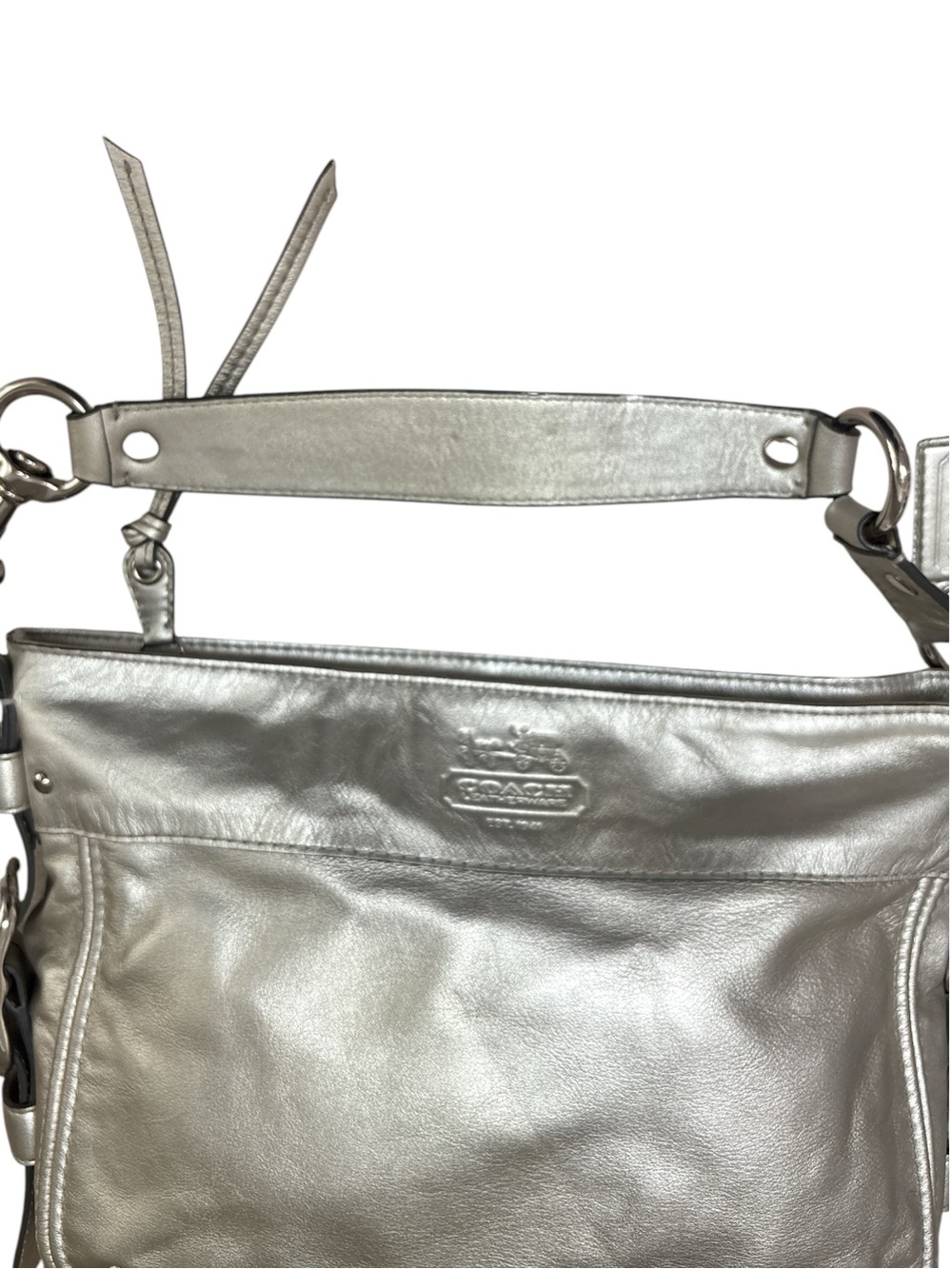 Y2K Coach Metallic Silver Leather Zoe Hobo Bag - Picture 9 of 13